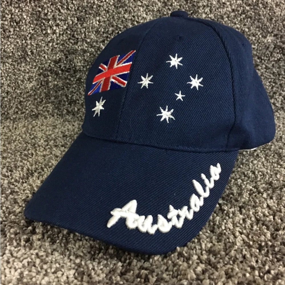 Navy Blue Embroidered Cursive Australia Cap Hook & Loop Strap Great Condition